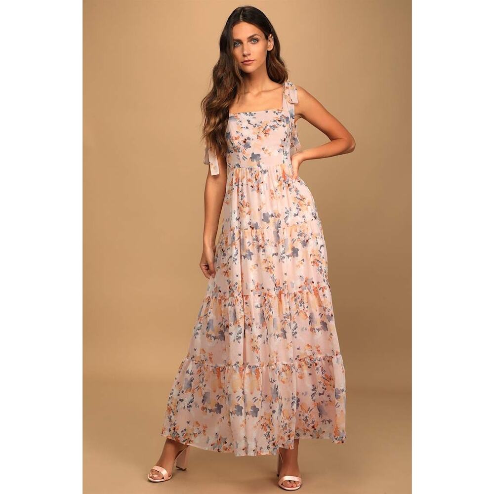 Lulu's Floral Midi Dress in Peach and Blue